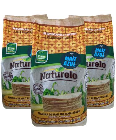 Naturello Harina De Maiz Azul 1kg (Pack of 3) / Blue Corn Flour Gluten Free and GMO Free Nixtamalized Blue Corn Flour