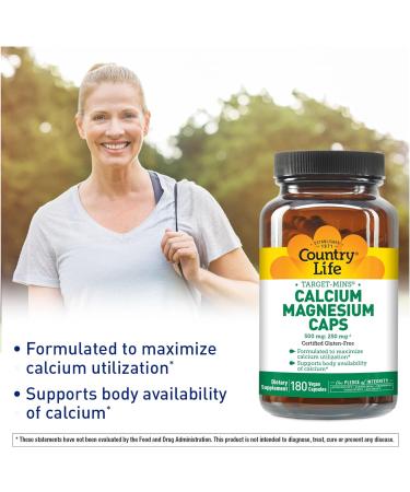 Country Life Target-Mins Calcium Magnesium Caps 500mg 250mg - 180 Vegan Capsules, Gluten Free & Vegan - 180 Count - Buy Online on GoSupps.com