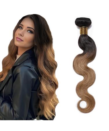 Body Wave sew in Brazilian hair bundles extensions 7A Virgin Human Hair wavy 18"(45cm) #1BT27 Natural Black Ombre Dark Blonde