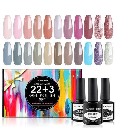 25pc Gel Nail Polish Set Nude Colours with No-Wipe Top Coat Matte Top Coat Base Coat - Soak Off UV Manicure + Pedicure Gift Set Starter Kit for DIY Nail Art + Salon Use Rain On My Parade