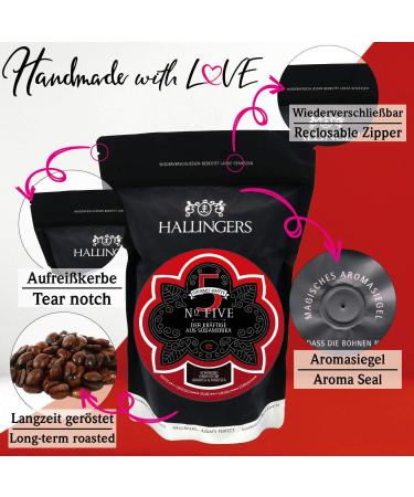 Hallingers No.Five Gourmet Coffee Premium 500g Blend from South America & Asia | Perfect Mother's Day & Father's Day Gift | New Home & New Year's Eve Recovery - Buy Online on GoSupps.com
