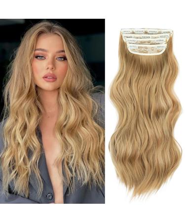 Hair Extensions Clip in 4pcs Beach Blonde Hair Extension Long Wavy Full Head Clip in Hair Extension Synthetic Fiber Hair Pieces for Women