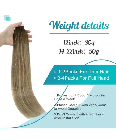 FSHINE Real Hair Tape-In Extensions - 50cm 50g Balayage #3 Dark Brown & #22 Light Blonde Seamless 20 PCs for Women - Buy Online on GoSupps.com