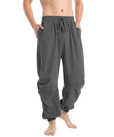 YAOBAOLE Linen Men's Trousers Linen Trousers Men Summer Trousers Men Long with Pockets Elastic Waist Universal Fit XL Dark Gray