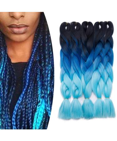 Sego Braids Extensions Braid Hair Extensions Crochet Hair Kunsthaar Kanecalon Colorful black to dark blue to light blue 5Pcs-60cm