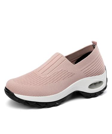 Air Cushion Slip On Walking Shoes Orthopedic Diabetic Walking Shoes Wedge for Women Casual Sneakers US 7.5-8 Pink