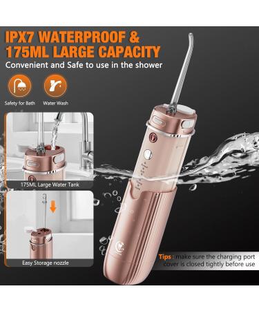 Buy Portable Water Flossers - Cordless Mini Oral Irrigator & Telescopic Water Tank 5 Modes + Mist IPX7 Waterproof for Travel & Braces Care - Rose Gold - Buy Online on GoSupps.com