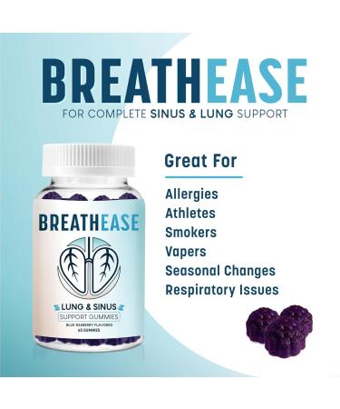 Sinus & Lung Support Gummies - Mullein Leaf & Boswellia - Lung Detox & Allergy Relief - Blue Raspberry Flavor - 60 Count - Buy Online on GoSupps.com