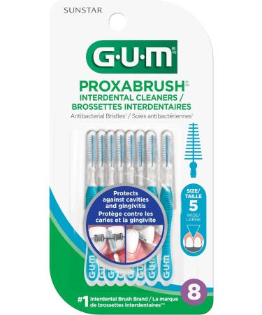 GUM Proxabrush Go-Betweens Reusable Interdental Cleaners Antibacterial Bristles Protective Travel Cap 1614D Blue Size 5 Wide 8 Count Wide 1 count (Pack of 8) Blue - Buy Online on GoSupps.com