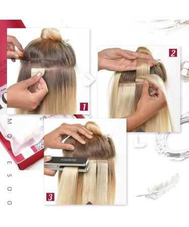 Moresoo Tape in Human Hair Extensions - Platinum Blonde Remy Hair, 16 Inch, 20 Pieces, #60 - Buy Online on GoSupps.com