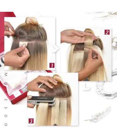 Moresoo 35 cm Tape-In Real Hair Extensions - #1B/6/22 Natural Black to Medium Brown with Blonde 20 Pieces 50g Pack Silky Straight - Buy Online on GoSupps.com