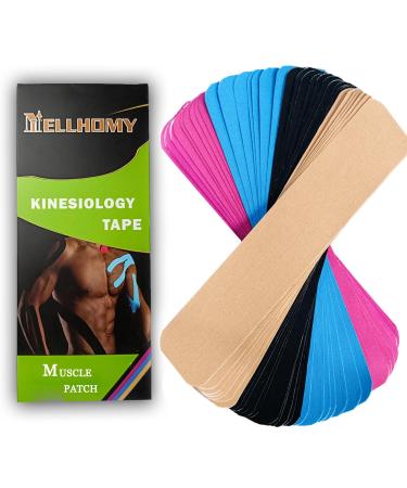 Kinesiology Tape Precut(5cmx25cm 52 Strips) Hypoallergenic Waterproof & Breathable K Tape Athletic Tape Physio Elastic Sports Tape Pain Relief Adhesive for Muscles Elbow Knee & Shoulder Sports(Mix Color)