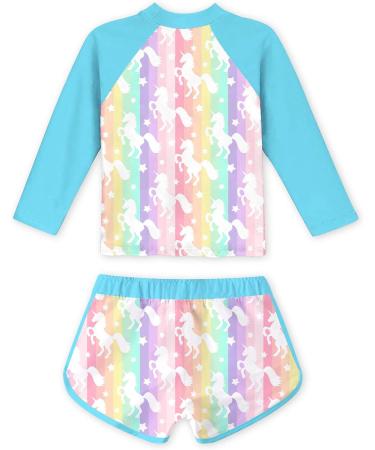 Girls Two Piece Long Sleeve Swimsuit | UPF 50+ Bathing Suit Swim Set | Blue Unicorn | 7-8 Years - Buy Online on GoSupps.com