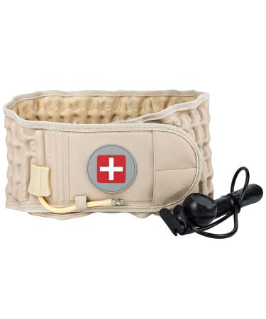 Inflatable Back Decompression Belt, Lumbar decompression belt with Relief the Pain Back Traction Decompression Belt for Men & Women Fits Waist Size 29-49 inches (Beige)