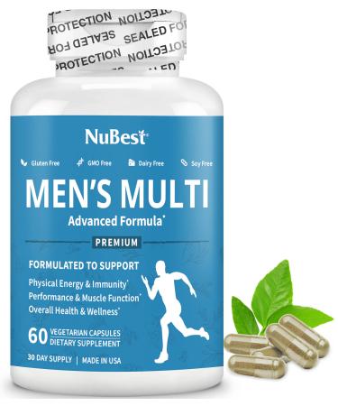 NuBest Men s Multi 18+ - Energy Immunity Muscle Strength Health & Beyond - Ginseng Vitamins A C D E B1 B2 B6 & B12 Calcium Zinc Magnesium Ashwagandha - 60 vegan caps | 1 Month Supply Pack of 1