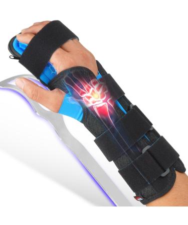 FEATOL Resting Hand Splint Stroke Hand Night Immobilizer with Removable Hand Splints- Pain Relief For Carpel Tunnel Stroke Recovery Arthritis Tendinitis-Functional Support Wrist Finger Brace-Right Hand Medium-For Men and Women Medium Right Hand-Black & Bl