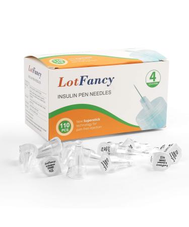 LotFancy Insulin Pen Needles, Pack of 110, 4mm x 32G (5/32), Diabetic Pen Needles for Insulin Injections