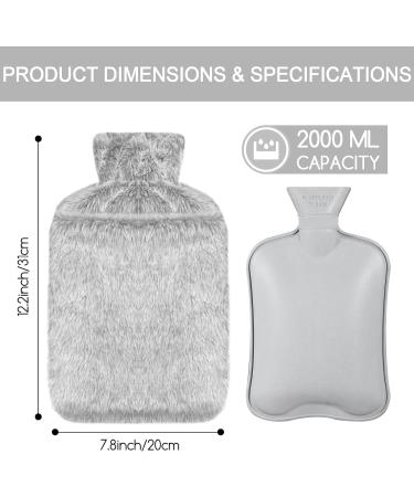 Jsdoin 2L Hot Water Bottle with Luxury Faux Fur Cover - Grey | For Neck, Shoulder Pain, Hand, and Feet Warmer | Leakproof Design | UK - Buy Online on GoSupps.com