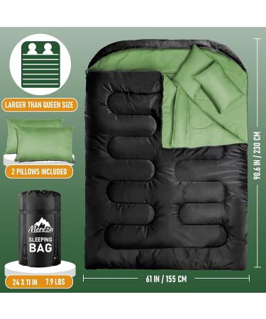 MEREZA Double Sleeping Bag for Camping, Queen Size 2 Person Cold Weather Sleeping Bag with Pillow - Green - Buy Online on GoSupps.com
