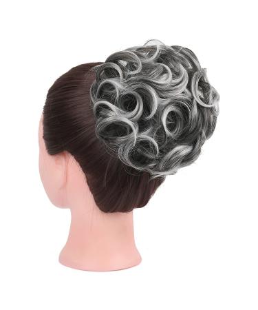 Girls Messy Curly Big Hair Scrunchies - Synthetic Donut Updo Hair Piece (Natural Black Tip Gray) - 2.82 oz - Buy Online on GoSupps.com