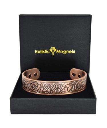 Mens Wide Copper Magnetic Bracelet Viking Pure Copper Wristband Holistic Magnetic Band with 6 Strong Neodymium Magnets Adjustable- Viking Eagle -VE (L: Wrist 19.5-22cm/7.7-8.6")