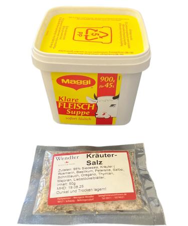 Maggi Clear Meat Soup 900g for 45L in the Gastro Box and 50g Wendlers Herb Salt