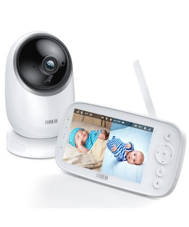 Dreo Video Baby Monitor 5 inch LCD Screen 720P HD Video & Audio 5000mAh Rechargeable Battery 2-Way Talkback Night Vision Remote Pan Tilt & Zoom Temperature Monitoring VOX Mode Split Screen 2 Piece Set