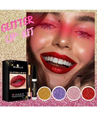 Shop Eomsky Glitter Lips Kit 4 Colors Diamond Glitter Lipstick & Waterproof Metallic Pearl Gloss Includes Lip Primer & Brush for Flawless Sparkling Lips - Buy Online on GoSupps.com