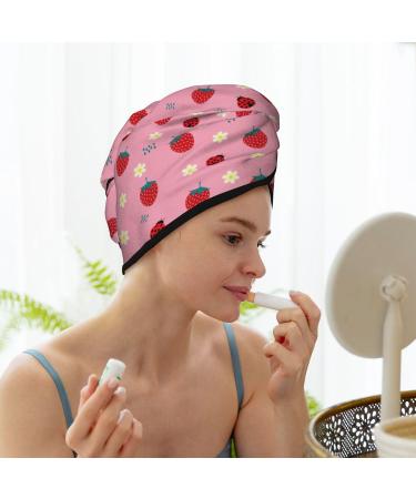 Hair Towel Wrap for Quick Drying | Cute Strawberry & Ladybugs Design | Towel Turban with Button for Effortless Hair Care - Buy Online on GoSupps.com