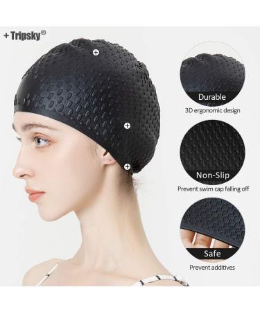 Tripsky Silicone Swim Cap - Ideal for Curly Short to Long Hair - Unisex Bathing Cap for Men and Women - Black - Buy Online on GoSupps.com