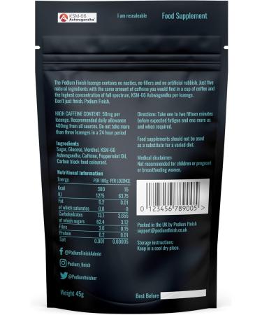 Podium Finish Energy Lozenges Mint Menthol Plus Caffeine Sweets Running Cycling Jogging - Caffeine Sweets with KSM-66 and Ashwagandha 50mg Caffeine Energy Tablets for Sport - 12pcs 4 x Pack of 12 - Buy Online on GoSupps.com