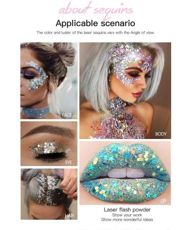 HUANTAITAI Silver Glitter Mermaid Sequins Chunky Liquid Eyeshadow & Body Gel - Festival Cosmetic for Face, Hair, Nails - Long Lasting Sparkle - Buy Online on GoSupps.com