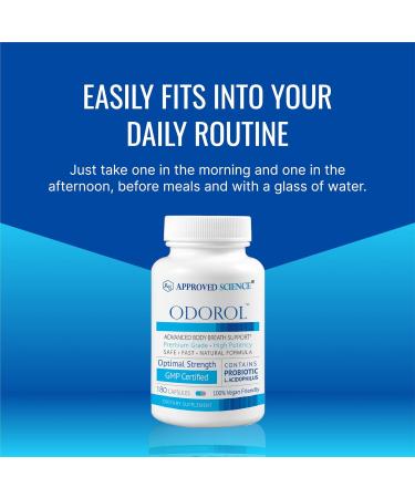 Approved Science Odorol - 180 Capsules - Freshen Bad Breath and Body Odor - Contains L.acidophilus, Green Tea, Magnolia Bark, Peppermint Oil, and Fennel - Pack of 1 180 Count (Pack of 1) - Buy Online on GoSupps.com