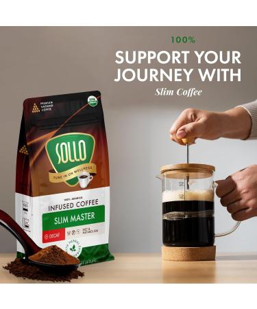 Sollo Slim Decaf Ground Coffee - Infused Blend Dark Roast Bold & Smooth 100% Arabica Specialty Grounds 12 oz - Buy Online on GoSupps.com