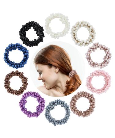 Dizila 10 Pack Stretchy Glitter Sparkly Pearl Hair Scrunchies Bands Beaded Hair Ties Elastics Ponytail Holders Fancy Hair Ropes Hairbands Accessories for Women Girls