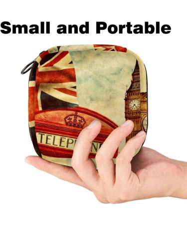 Shop Stylish Menstruation Pad Bag with Zipper | Women's Napkin & Tampon Collecting Bags | Red Telephone Booth Big Ben Union Jack Design - Buy Online on GoSupps.com