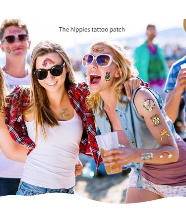 Hippie Temporary Tattoos - Assorted Groovy Designs for Kids and Women | Waterproof Face and Body Stickers | Love and Peace Sign | 10 Sheets - Buy Online on GoSupps.com