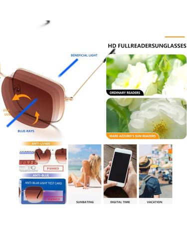 Kaeoisfu Oversized Quadratic Reading Sunglasses for Women - Stylish UV400 Tinted Glasses Large Gold-Brown Frame 2.0 Diopters Anti-UV - Buy Online on GoSupps.com