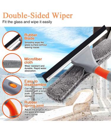 Baban 2 in 1 Squeegee Window Cleaner with 61'' Telescopic Pole - Ideal for Car, Indoor, Outdoor, High Windows - Bendable Head for Easy Cleaning - Includes Elbow and Straight Extension Pole and 2 Pads - Buy Online on GoSupps.com