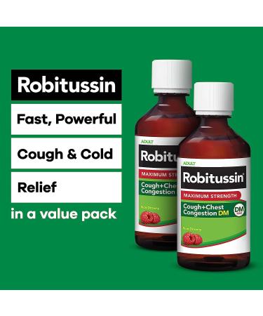 Robitussin Adult Maximum Strength Cough + Chest Congestion DM Max 8 Fl Oz x 2 - Non-Drowsy Raspberry Flavor - Buy Online on GoSupps.com