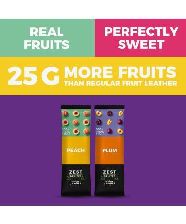 Zest Delites Dried Fruit Roll Ups 25g x 10 - Mediterranean Flavored, Gluten Free & Vegan Snacks - Peach Plum Fruit Leather - Healthy Snacks for Adults and Kids - Buy Online on GoSupps.com