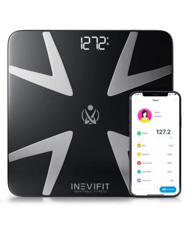 INEVIFIT Smart Body Fat Scale, Highly Accurate Bluetooth Digital Bathroom Body Composition Analyzer, Measures Weight, Body Fat, Water, Muscle, BMI, Visceral Fat & Bone Mass for Unlimited Users Black
