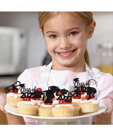 Pack of 24 2023 Graduation Cake Decorations Glitter Diploma Congratulations Cap Class of 2023 Cupcake Toppers for Graduation Theme School Boys Girls Graduate Party Cake Decorations Accessories Black Black. - Buy Online on GoSupps.com