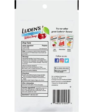Luden's Sugar Free Wild Cherry Throat Drops Sore Throat Relief 25 Count (48 Pack) Wild Cherry 25 Count (Pack of 48) - Buy Online on GoSupps.com