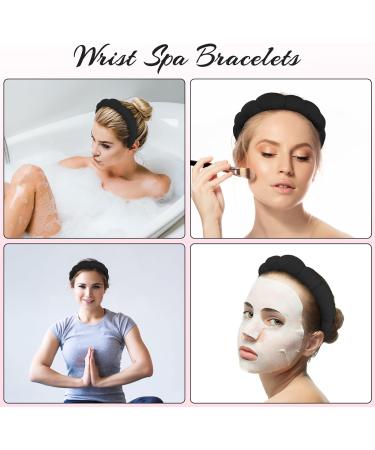 Sponge Puffy Spa Headband for Women, Terry Towel Cloth Fabric Skincare Headband with Wristbands - Black - Buy Online on GoSupps.com