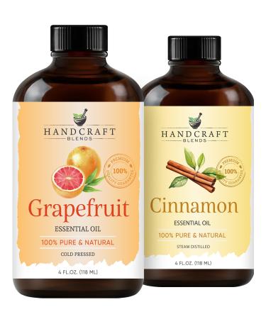 Handcraft Blends Warm & Zesty Set: Cinnamon and Grapefruit Essential Oils (2 x 4 Fl Oz) 100% Pure & Natural for Diffuser Aromatherapy and DIY Projects