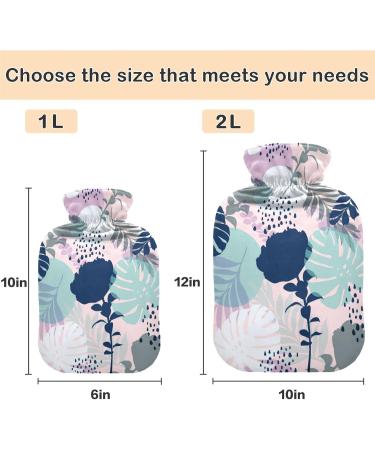 NAANLE Tropical Palm Leaves Hot Water Bottle with Cover - 2L Heat Bottle for Back Pain Relief & Warm Therapy | Ideal Hand & Foot Warmer - Buy Online on GoSupps.com