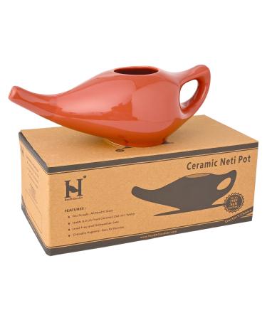 Premium Handcrafted Ceramic Neti Pot Nose Cleaner for Sinus Dishwasher Safe 225 Ml. - Brown Color