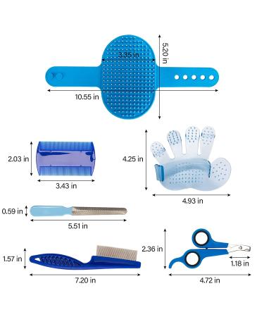 6-Piece Rabbit Grooming Kit with Adjustable Handle - Bunny Brush, Nail Clippers, Trimmer, Combs - For Rabbit, Hamster, Guinea Pig - Blue - Buy Online on GoSupps.com