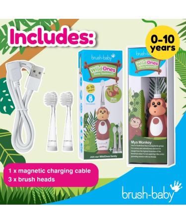 Brush-Baby WildOnes Monkey Kids Electric Toothbrush | USB Rechargeable, Ages 0-10 - Buy Online on GoSupps.com
